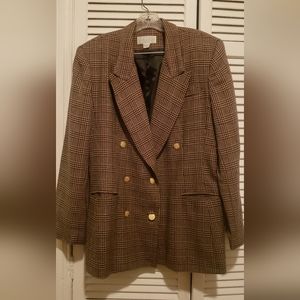 Black & Camel patterned double-breasted jacket.